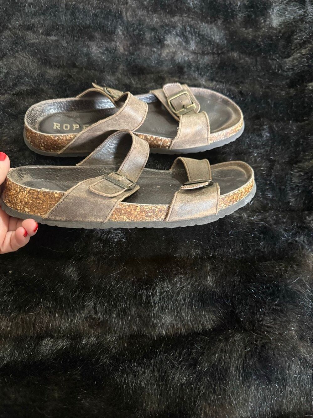 Roper Women's Oiled Leather TWO STRAP JEZEBEL BROWN SANDALS Shoes 9.5